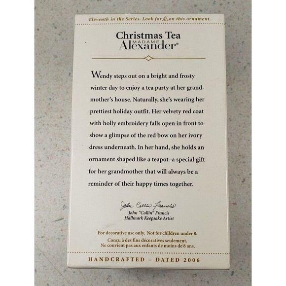 2006 HALLMARK KEEPSAKE MADAME ALEXANDER CHRISTMAS TEA DOLL ORNAMENT SERIES NO 11 - Picture 3 of 16